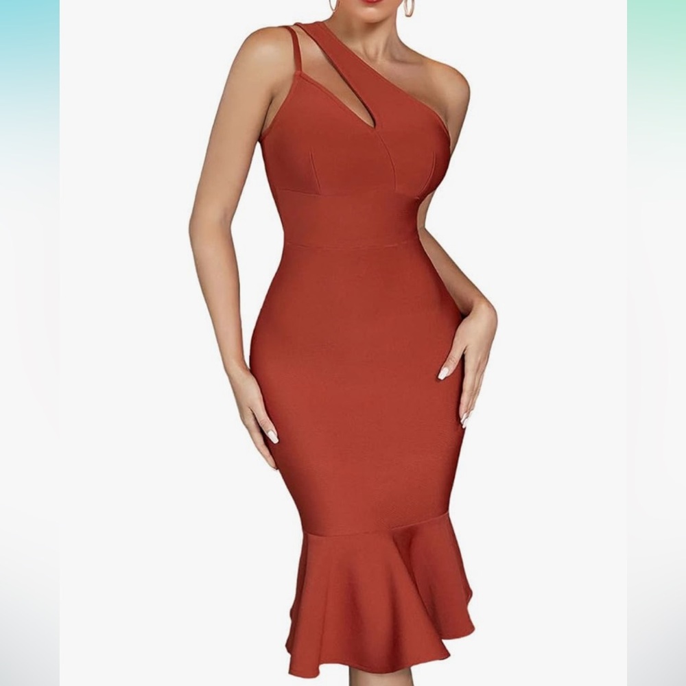 Elegant One-Shoulder Burnt Orange Dress